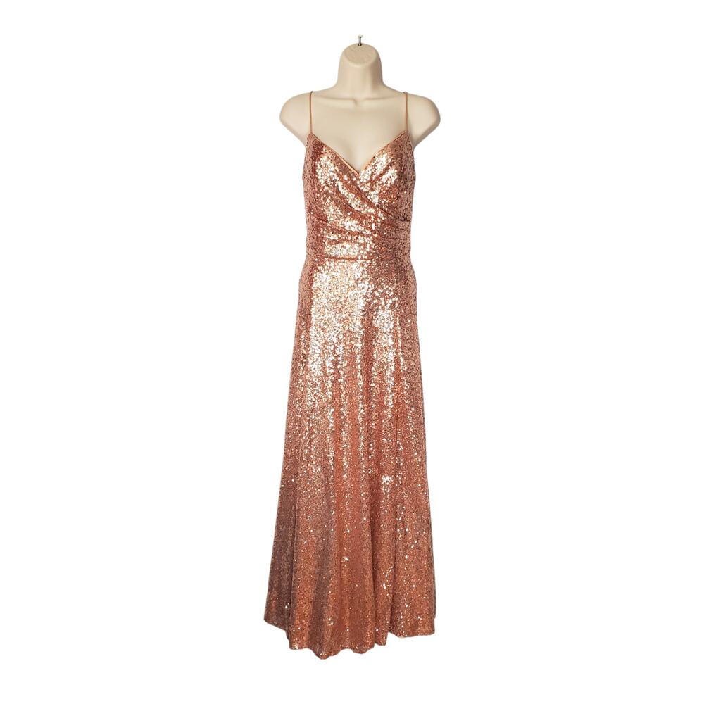 Watters Anzen 5300 Sequin Maxi Evening Dress Gown Rose Gold Wedding Size 10 - Picture 3 of 11